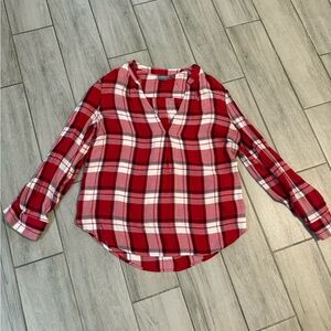 New York & Company Red and White Plaid Button Down Shirt